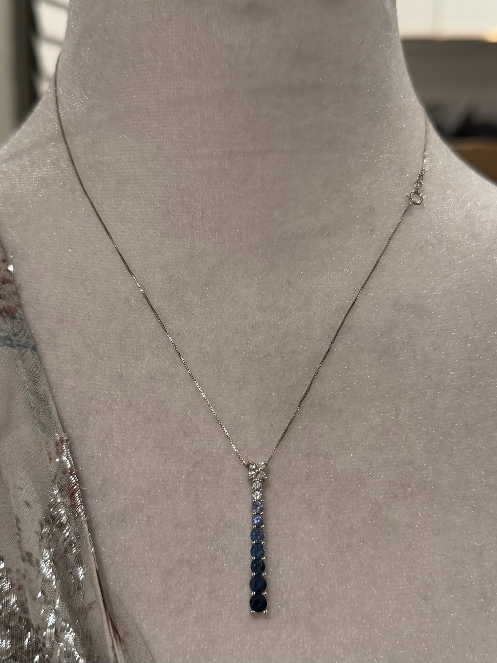 White gold diamond and  Blue Sapphire Gradient Pendant Necklace